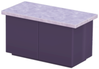 Black Kitchen Island with White Marble Top.png